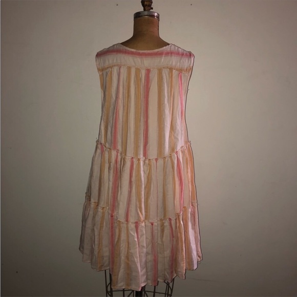 Free people] Orange combo Deep V neck Smoking oversized Button down dress - Picture 10 of 13